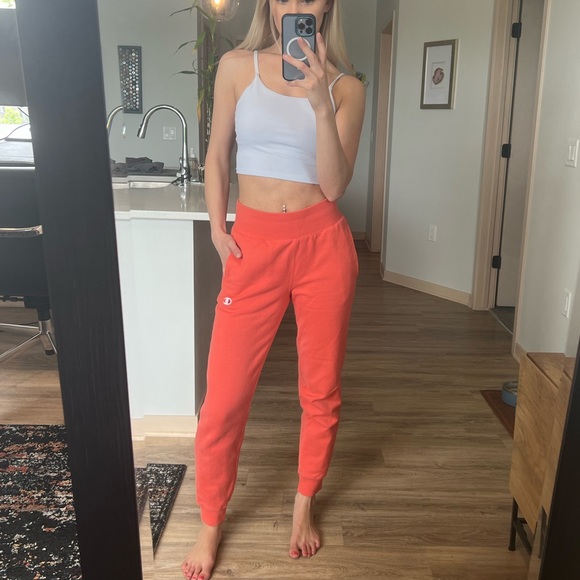 Coral/Orange Champion Sweatpants Super High Rise - Picture 2 of 6
